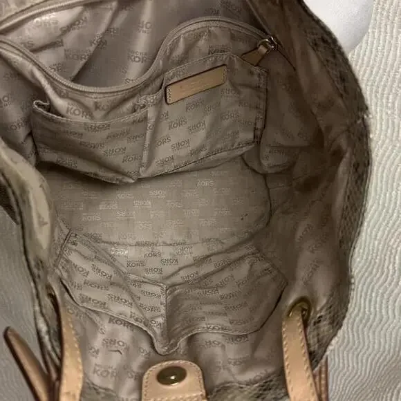 Michael Kors Tan Snakeskin Embossed Tote Bag Structured Everyday Handbag - Picture 6 of 9